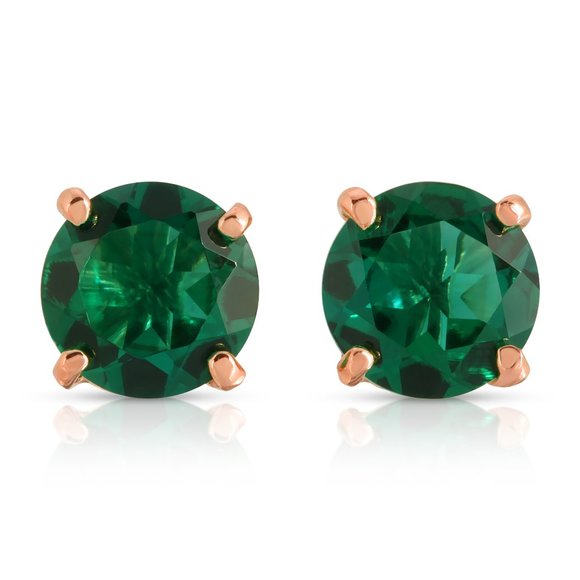 14K. SOLID GOLD STUD EARRING WITH LAB. CREATED EMERALDS (Rose gold) - Picture 3 of 6